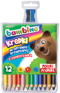 BAMBINO - Kredki w oprawie drewnianej 12  kolorów + temperówka