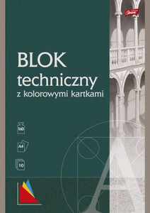Blok techniczny z kolorowymi kartkami, format A4, 10 kartek, UNIPAP