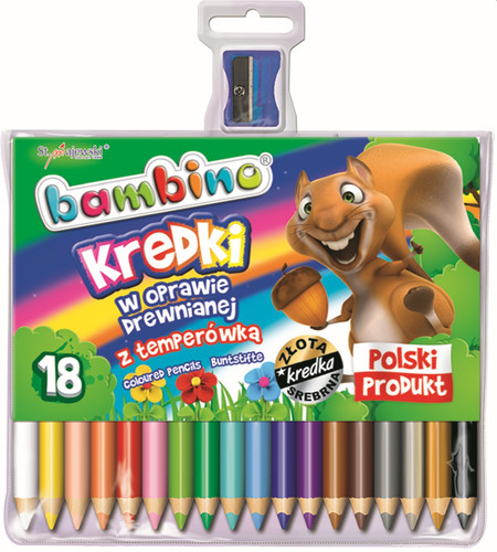 5903235000348 BAMBINO - Kredki w oprawie drewnianej 18 kolorów + temperówka